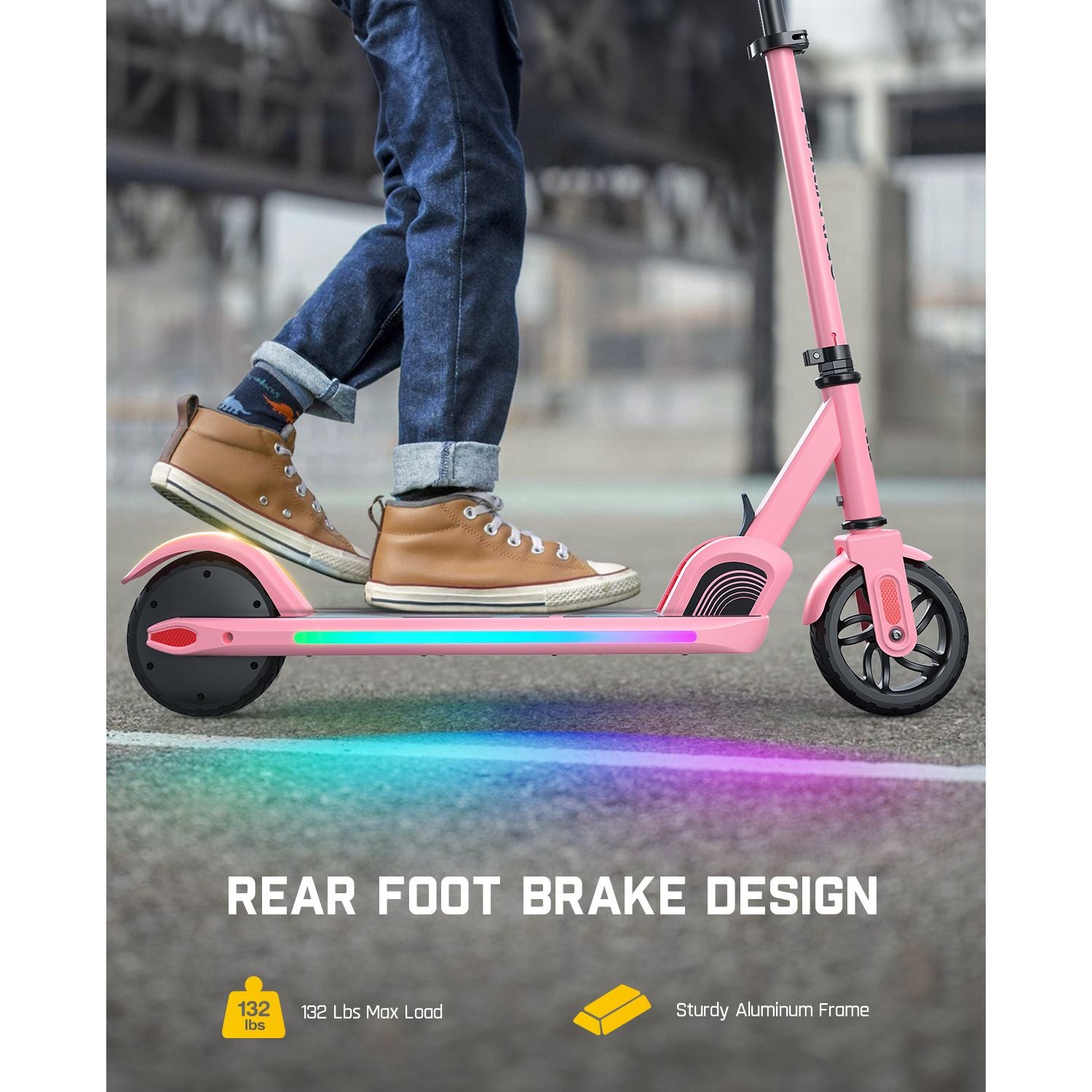 FanttikRide C9 Pro Electric Scooter for Kids Ages 8-12, Colorful Rainbow Lights, 5/8/10MPH, 5 Miles Range, LED Display, Adjustable Height, Foldable, Gifts for Boys and Girls up to 132 lbs