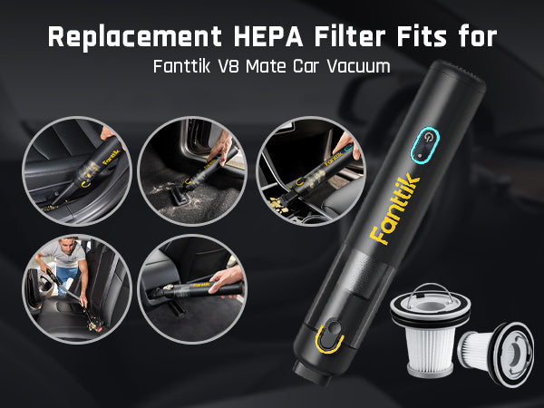 Fanttik 2-Pack Replacement HEPA Filter, Washable and Reusable Filter, Fits for Fanttik V8 Mate Car Vacuum