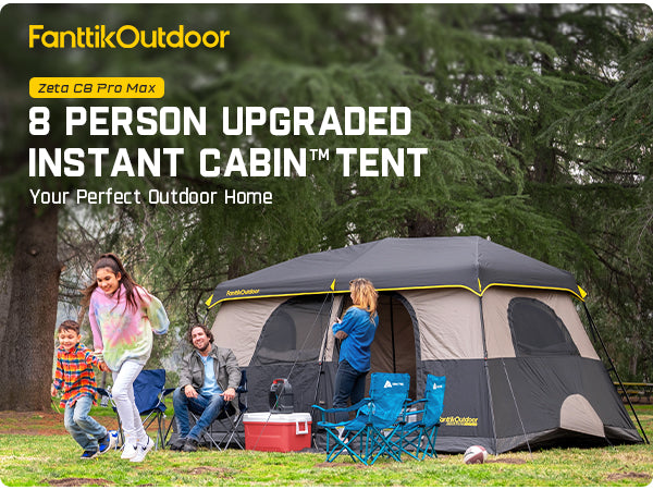 FanttikOutdoor Zeta C8 Pro Max Instant Cabin Tent 8 Person Camping Tent Setup in 60 Seconds with Rainfly & Windproof Tent with Carry Bag for Family Camping & Hiking, Upgraded Tent