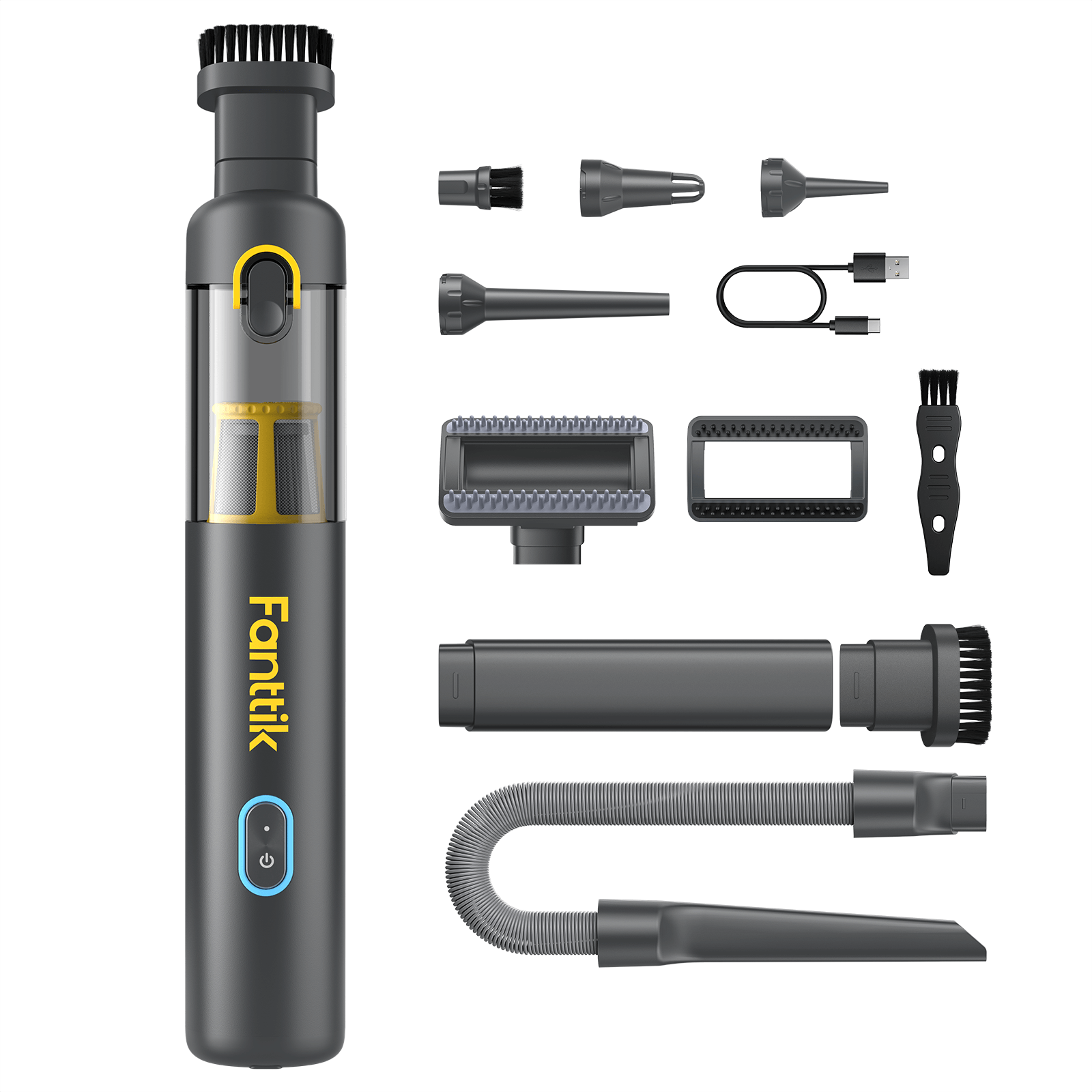 Fanttik Slim V8 Apex Car Vacuum, 19000PA High Power, 4 in 1 Portable Mini Vacuum, 2.5H Type-C Fast Charge, 40 Mins Runtime, RobustClean™ Handheld Vacuum for Car, Home, Keyboard Cleaning