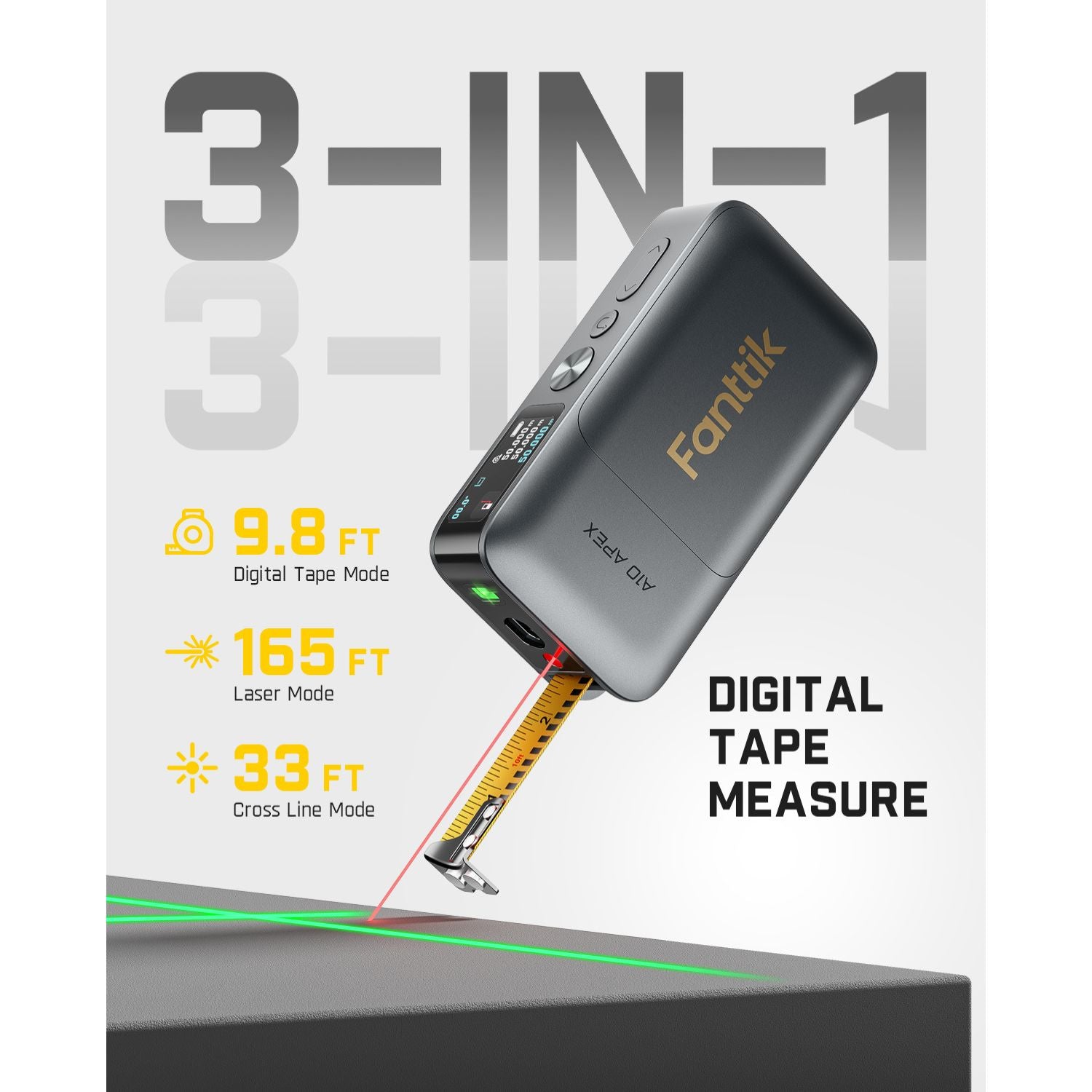 Fanttik A10 Apex 3-in-1 Laser Distance Meter-Silver