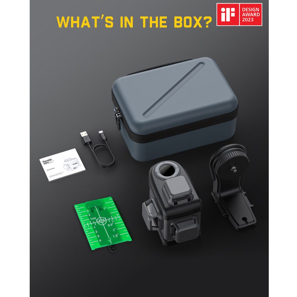 Fanttik D12 PRO Laser Level 3 x 360°, Self-Leveling Cross Line Laser with LED Screen, 3D Green Cross Line, 5200mAh Battery Rechargeable, Pulse Mode, Magnetic support