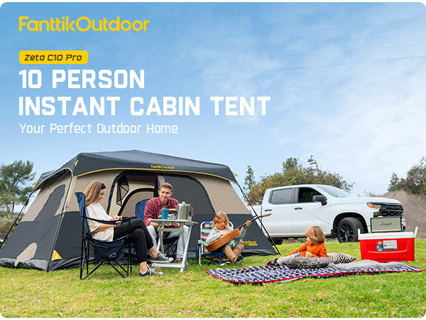 FanttikOutdoor Zeta C10 Pro Instant Cabin Tent 10 Person Camping Tent Setup in 60 Seconds with Rainfly & Windproof Tent with Carry Bag for Family Camping & Hiking, Upgraded Ventilation