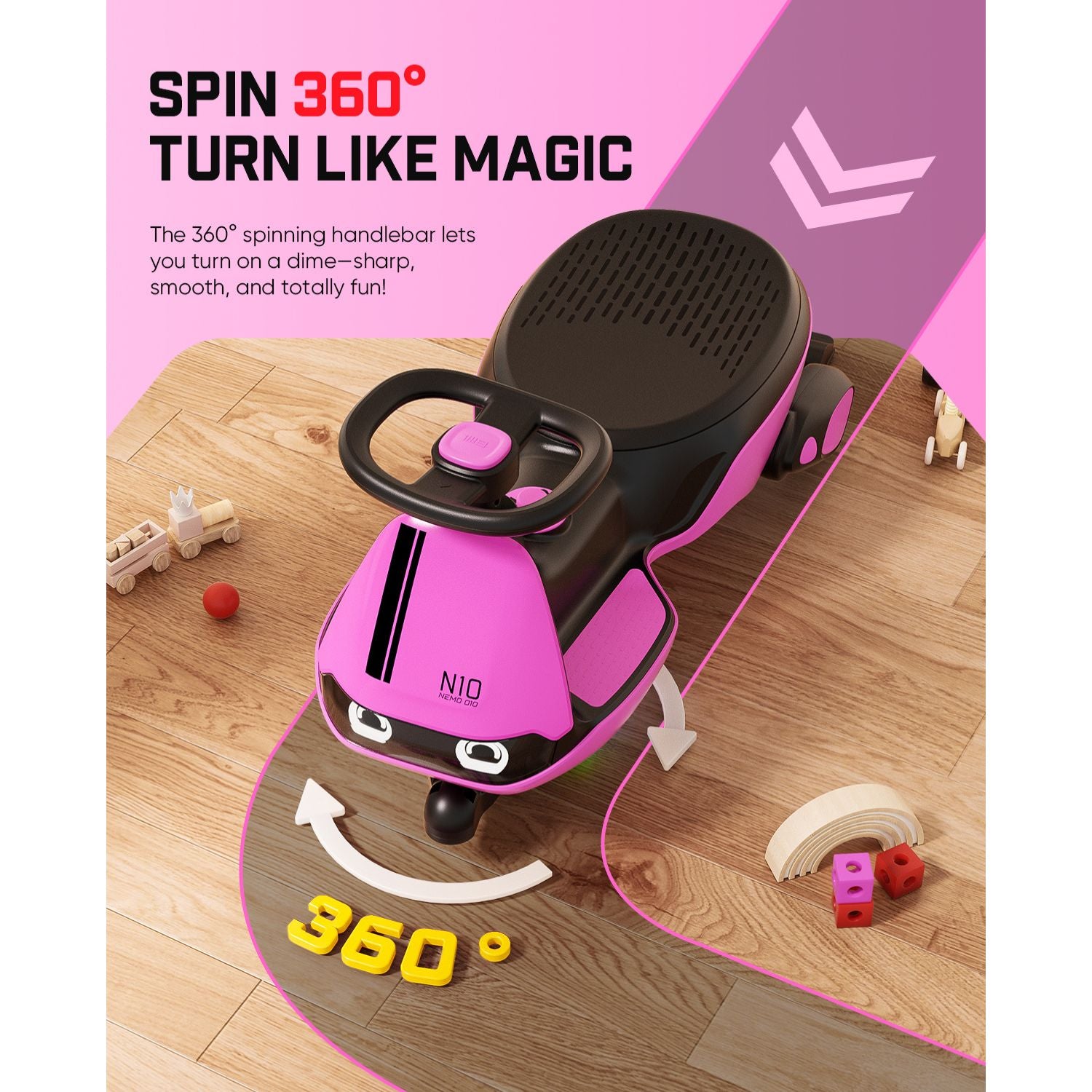 FanttikRide N10 Classic 6V Electric Wiggle Car with Pedal-Pink