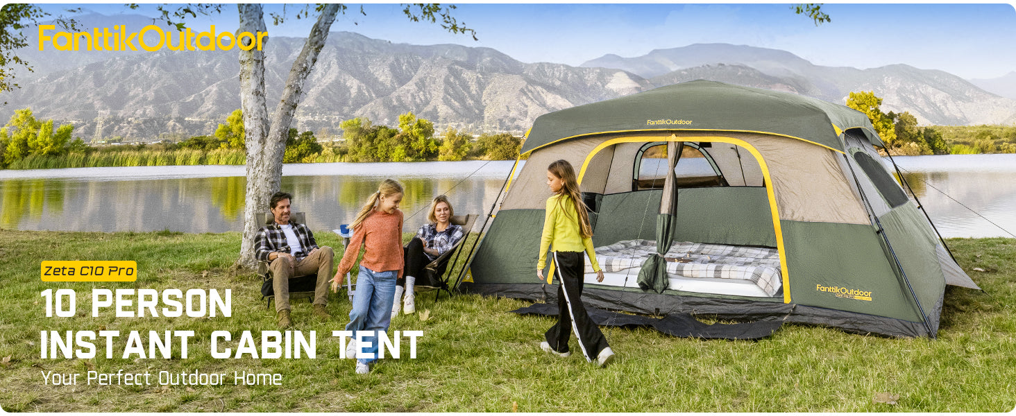 FanttikOutdoor Zeta C10 Pro Camping Tent 10 Person Instant Cabin Tent Setup in 60 Seconds with Rainfly & Windproof Portable Tent with Carry Bag for Family Camping & Hiking