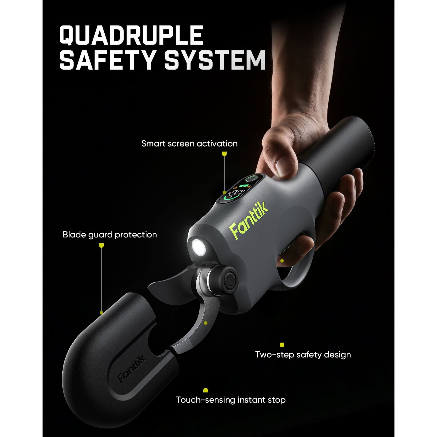 Fanttik Y10 Pro 7.2V Cordless Pruning Shears with Brushless Motor, LED Display, 4-Level Safety System, USB-C Fast Charging, SK5 Steel Blade for Branch Trimming