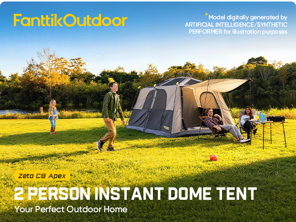 FanttikOutdoor 2 person instant dome tent with family camping outdoors