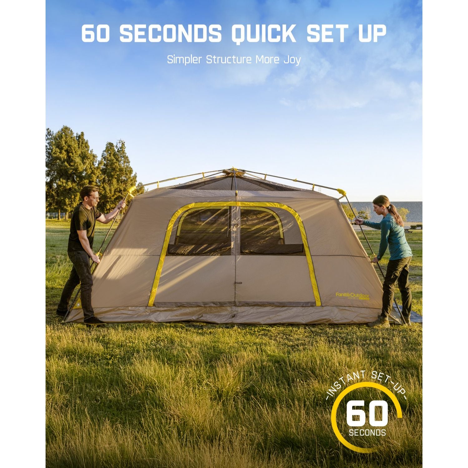 FanttikOutdoor Camping Tent, Lightweight 8 Person Instant Cabin Tent Setup in 60 Seconds with Rainfly & Windproof, Portable with Carry Bag for Family Camping & Hiking, Upgraded Ventilation