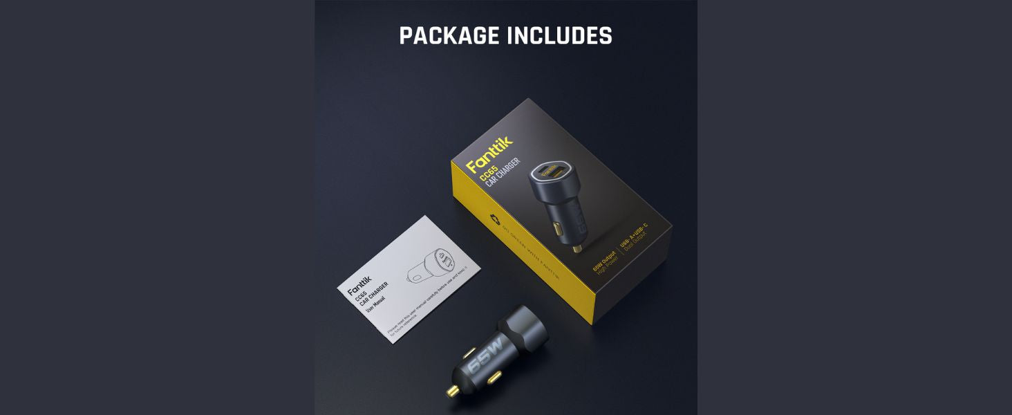 Fanttik 65W USB C Car Charger, Dual Port Fast Charging Car Adapter