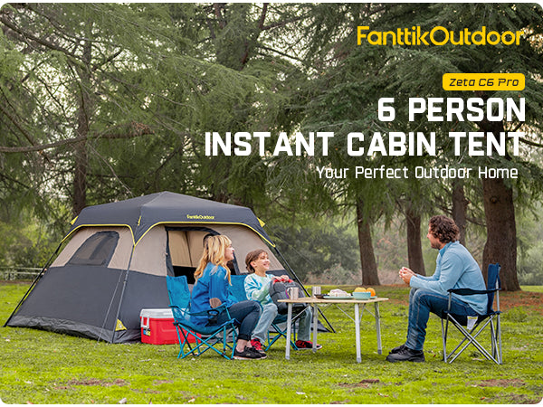 FanttikOutdoor Zeta C6 Pro Instant Cabin Tent 6 Person Camping Tent Setup in 60 Seconds with Rainfly & Windproof Tent with Carry Bag for Family Camping & Hiking, Upgraded Ventilation