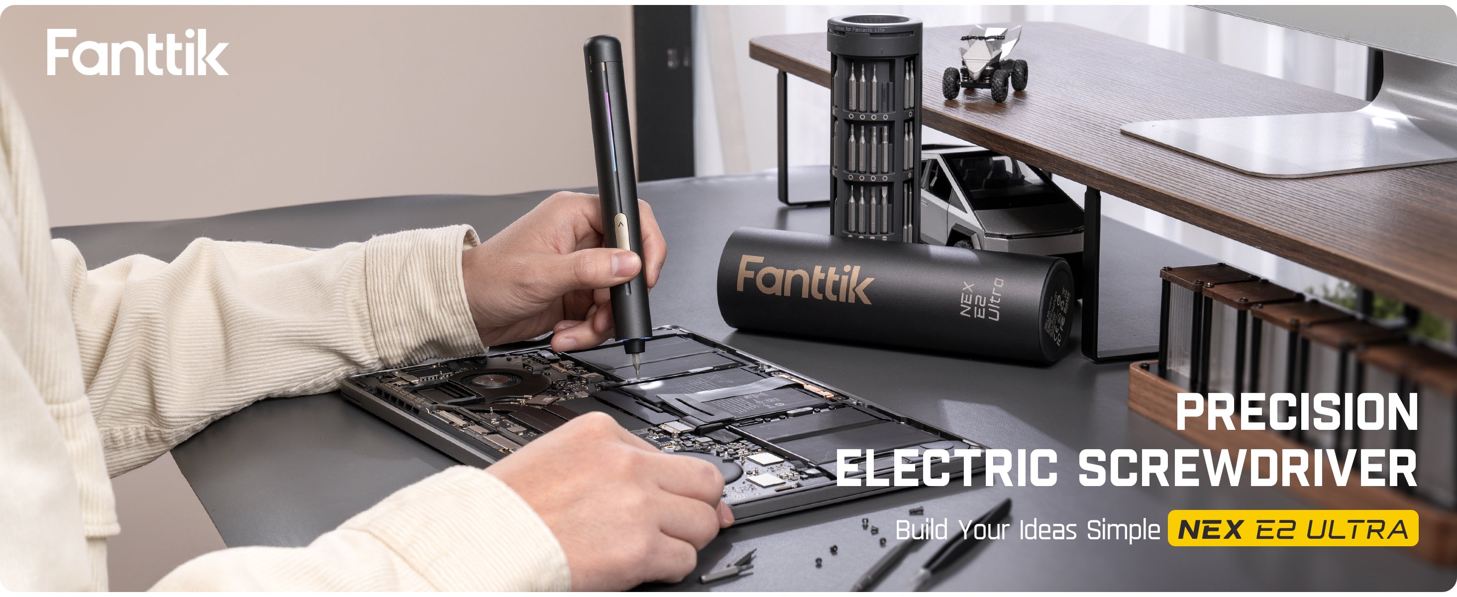 Fanttik E2 Ultra 3.7V Mini Electric Screwdriver, Electric Screwdriver Cordless, Max 0.6N.m, 50 Magnetic Bits, 5/32'' Hex, Magnetic Storage, Repair Tool for Electronics Phone Camera Laptop Appliances