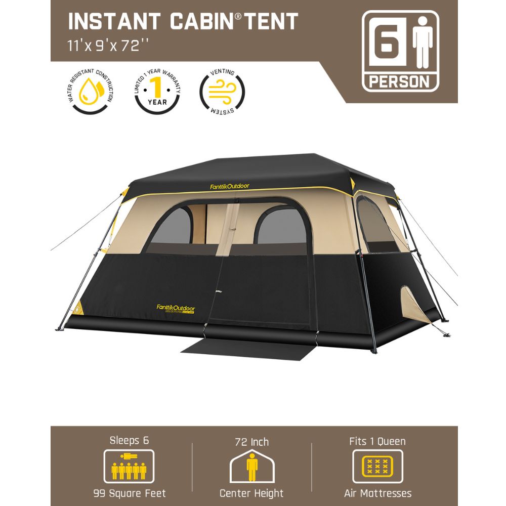 FanttikOutdoor Zeta C6 Pro Max Instant Cabin Tent 6 Person Camping Tent Setup in 60 Seconds with Rainfly & Windproof Tent with Carry Bag for Family Camping & Hiking, Upgraded Tent
