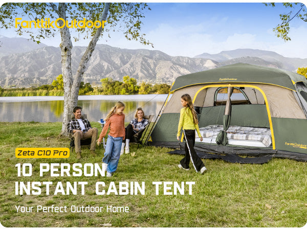 FanttikOutdoor Zeta C10 Pro Camping Tent 10 Person Instant Cabin Tent Setup in 60 Seconds with Rainfly & Windproof Portable Tent with Carry Bag for Family Camping & Hiking