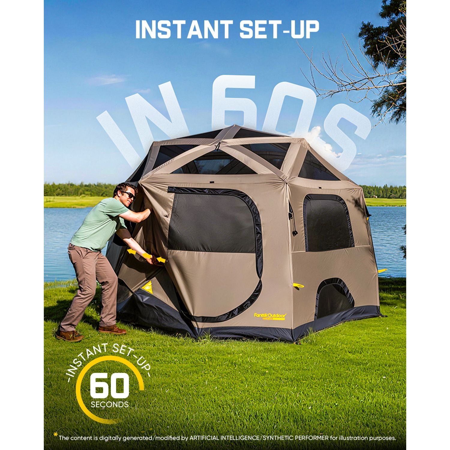 Alpha C6 Pro Camping Tent sets up in just 60 seconds with no separate support poles required, making it easy to use even for first-time campers