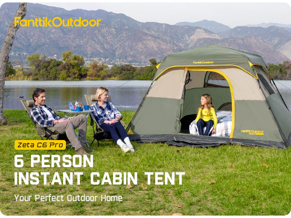 FanttikOutdoor Zeta C6 Pro Camping Tent 6 Person Instant Cabin Tent Setup in 60 Seconds with Rainfly & Windproof Portable Tent with Carry Bag for Family Camping & Hiking