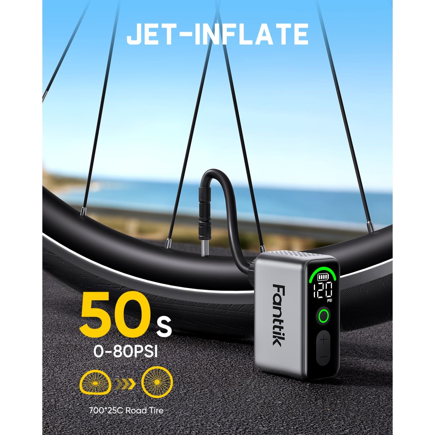 Fanttik X10 Ace Tiny Mini Bike Pump, 120 PSI Compact Air Pump with Presta and Schrader Valve, Fast Inflate Bicycle Pump for Road Bike