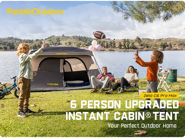 FanttikOutdoor Zeta C6 Pro Max Instant Cabin Tent 6 Person Camping Tent Setup in 60 Seconds with Rainfly & Windproof Tent with Carry Bag for Family Camping & Hiking, Upgraded Tent