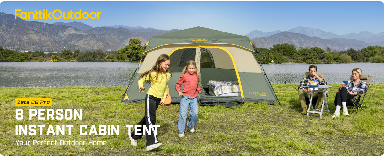 FanttikOutdoor Zeta C8 Pro Camping Tent 8 Person Instant Cabin Tent Setup in 60 Seconds with Rainfly & Windproof Portable Tent with Carry Bag for Family Camping & Hiking