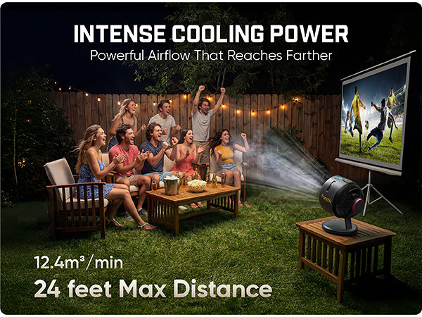 MistFlow 11 Pro misting fan with A high‑efficiency brushless motor plus 8.5‑inch enlarged blades deliver stronger airflow and longer throw for real cooling