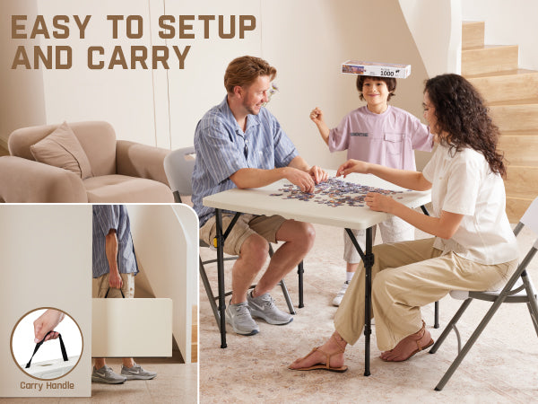 FanttikOutdoor 34" Square Folding Card Table, Two Heights Adjustable, Max Load 300 lbs, Portable Table with Lock Button, for Indoor/Outdoor, Home, Parties, Picnics, Puzzle