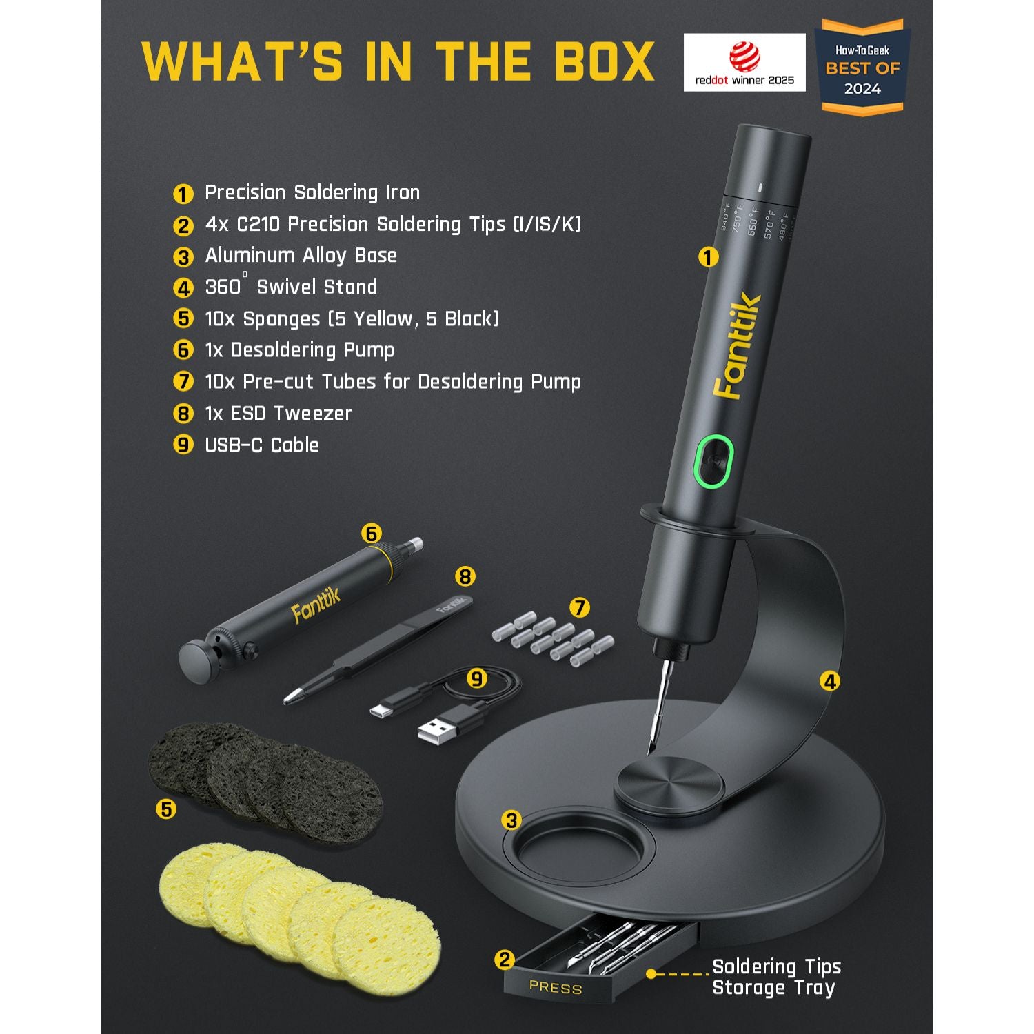 Fanttik T1 Max Soldering Iron Kit, Cordless Soldering Iron, 7 Seconds Fast Heating(390°F-840℉), Auto Sleep, 4 Precision Soldering Tips(C210), 360° Swivel Stand, Soldering Iron for Precision Repair
