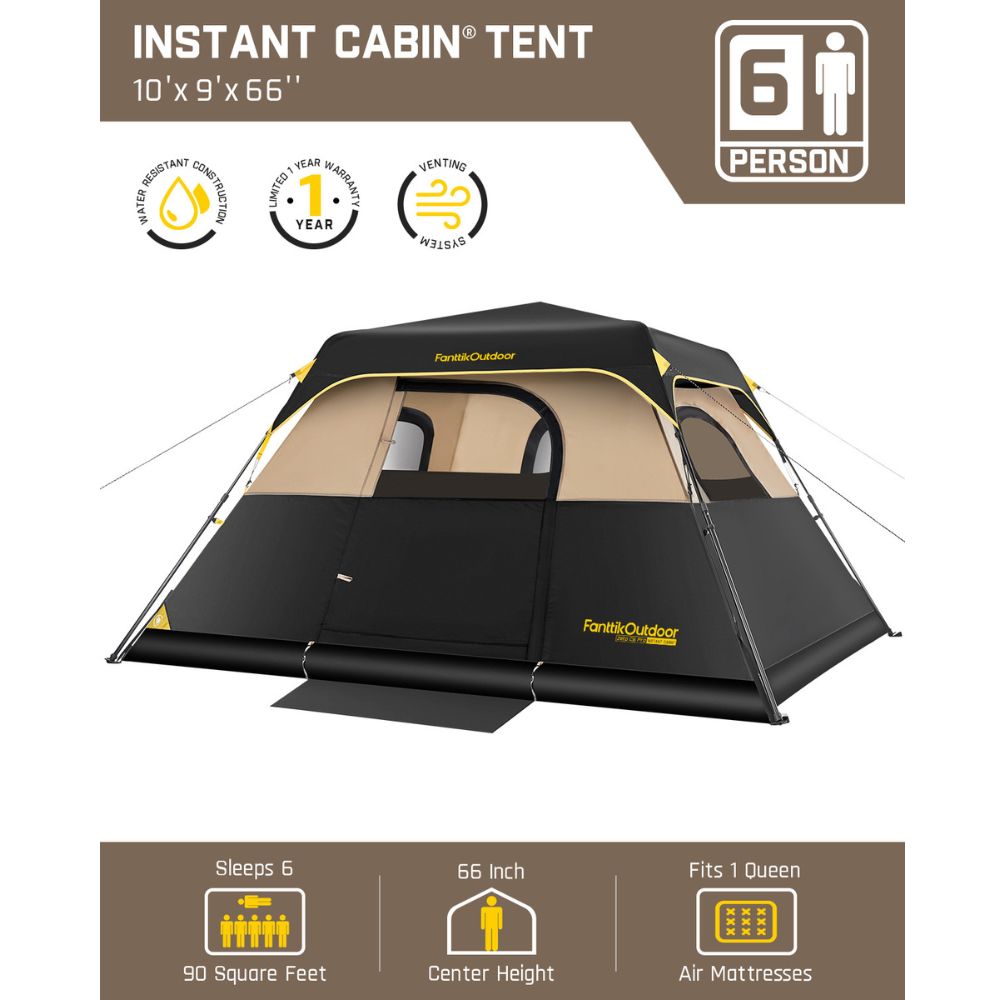 FanttikOutdoor Zeta C6 Pro Instant Cabin Tent 6 Person Camping Tent Setup in 60 Seconds with Rainfly & Windproof Tent with Carry Bag for Family Camping & Hiking, Upgraded Ventilation