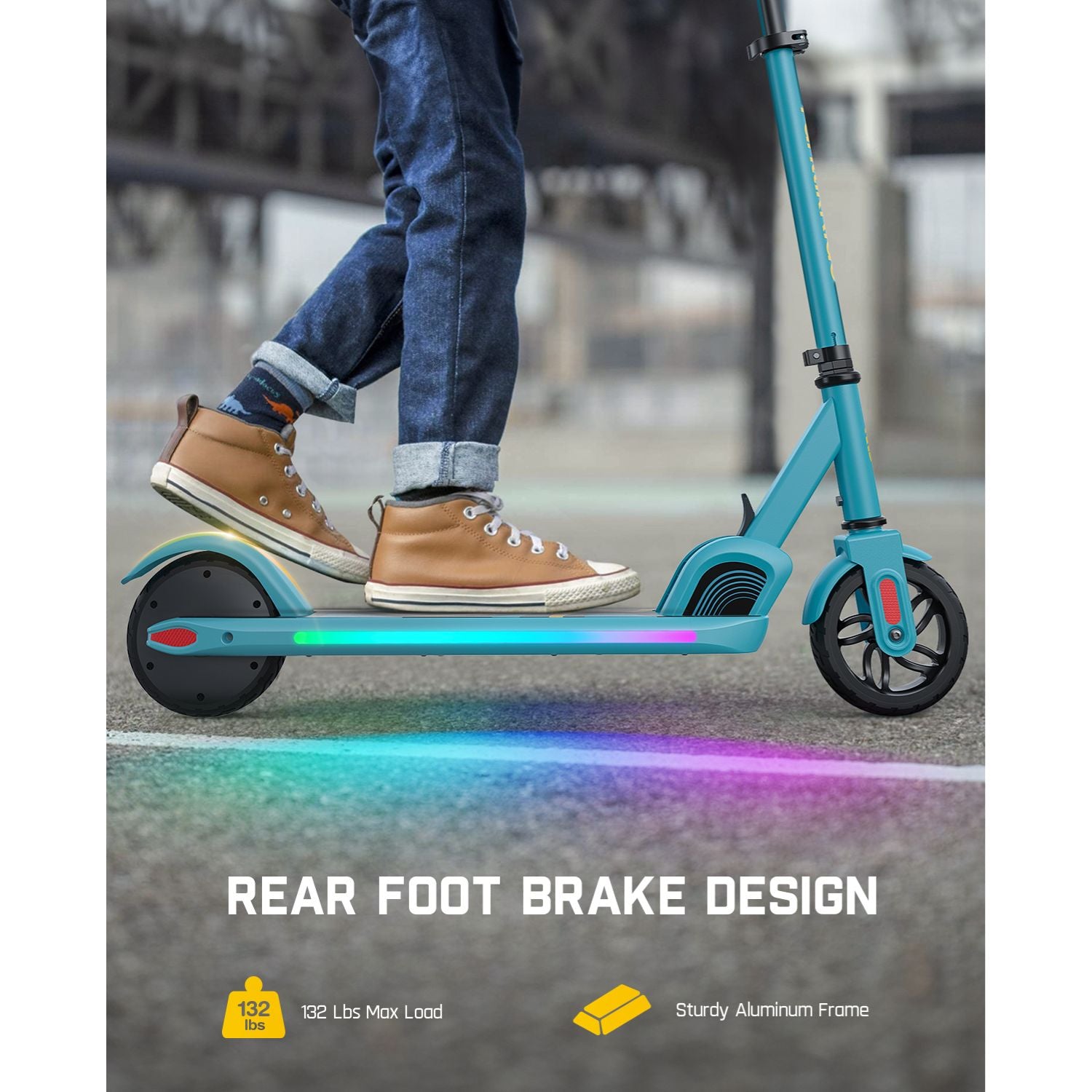 FanttikRide C9 Pro Electric Scooter for Kids Ages 8-12, Colorful Rainbow Lights, 5/8/10MPH, 5 Miles Range, LED Display, Adjustable Height, Foldable, Gifts for Boys and Girls up to 132 lbs