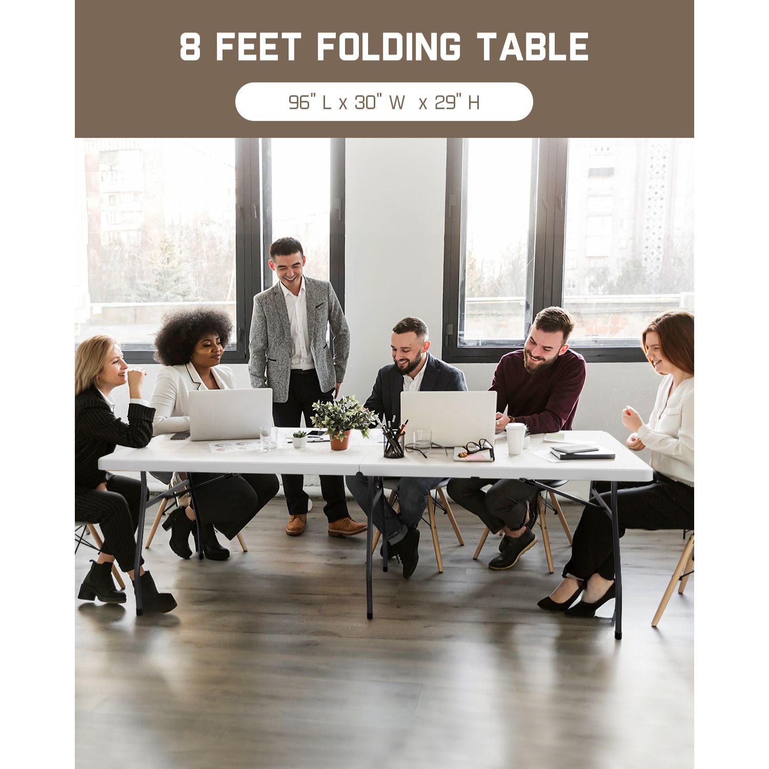 FanttikOutdoor X8 Pro 8ft Folding Table with Six Legs, 500 LBS Heavy Duty Plastic Fold-in-Half Table, Foldable Table w/Handle for Indoor Outdoor Party Wedding Office Camping Banquet