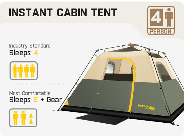 FanttikOutdoor Zeta C4 Pro Camping Tent 4 Person Instant Cabin Tent Setup in 60 Seconds with Rainfly & Windproof Portable Tent with Carry Bag for Family Camping & Hiking