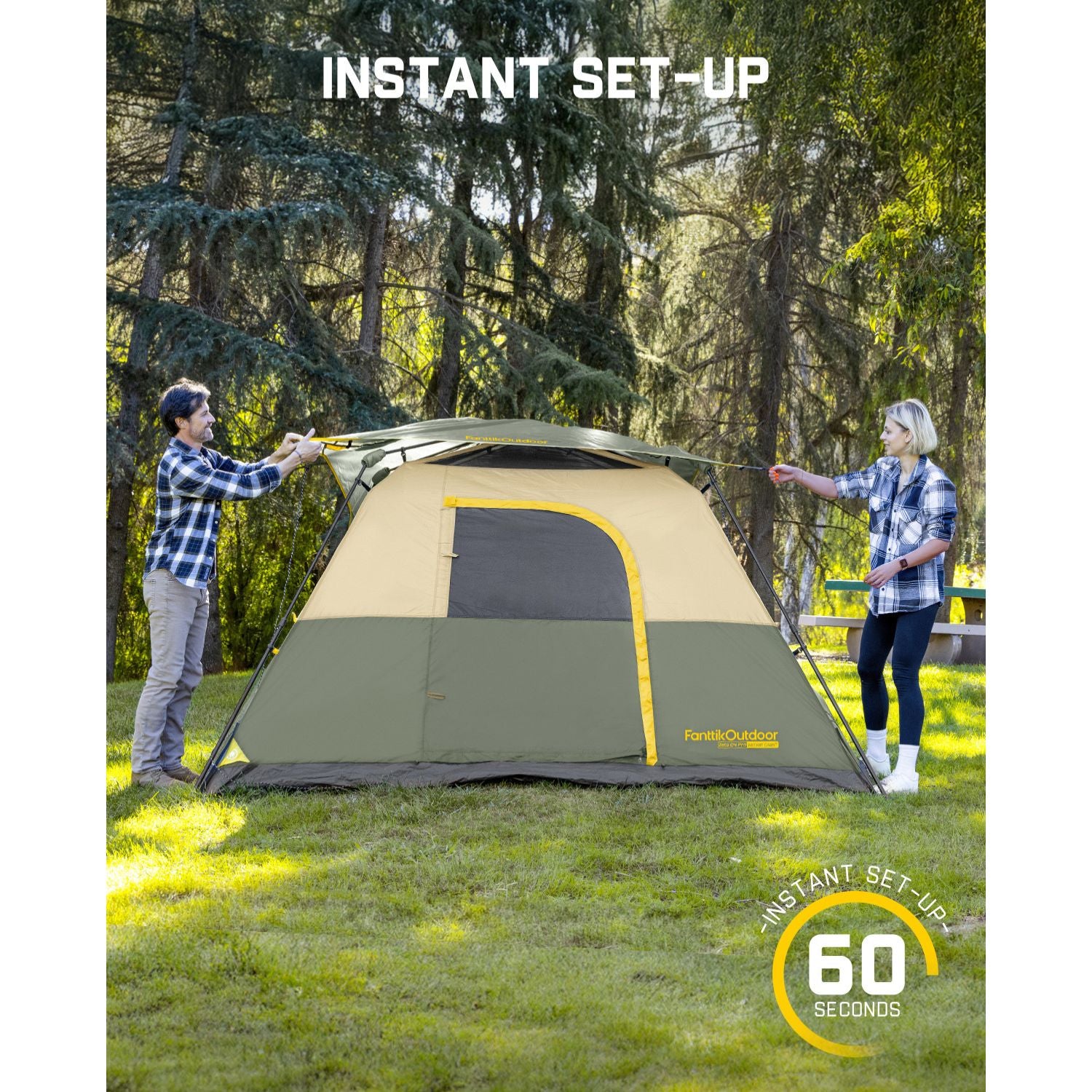 FanttikOutdoor Zeta C4 Pro Camping Tent 4 Person Instant Cabin Tent Setup in 60 Seconds with Rainfly & Windproof Portable Tent with Carry Bag for Family Camping & Hiking