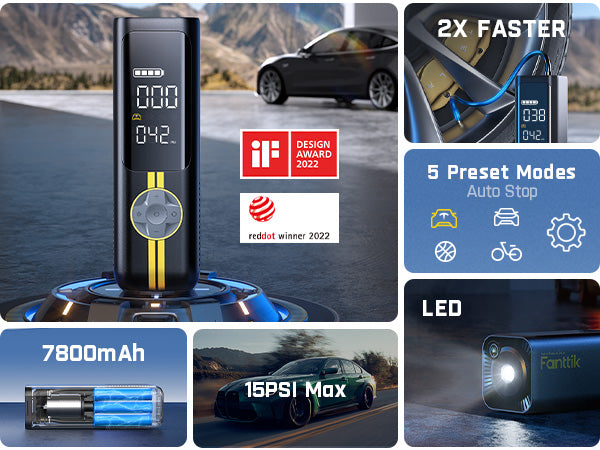 Fanttik X8 APEX EV Tire Inflator Portable Air Pump, 2X Faster Inflation, 150PSI Cordless Air Compressor with Pressure Gauge, Powerful Battery, Fits Electric Cars, Cars, Bike, Ball, Deluxe Package