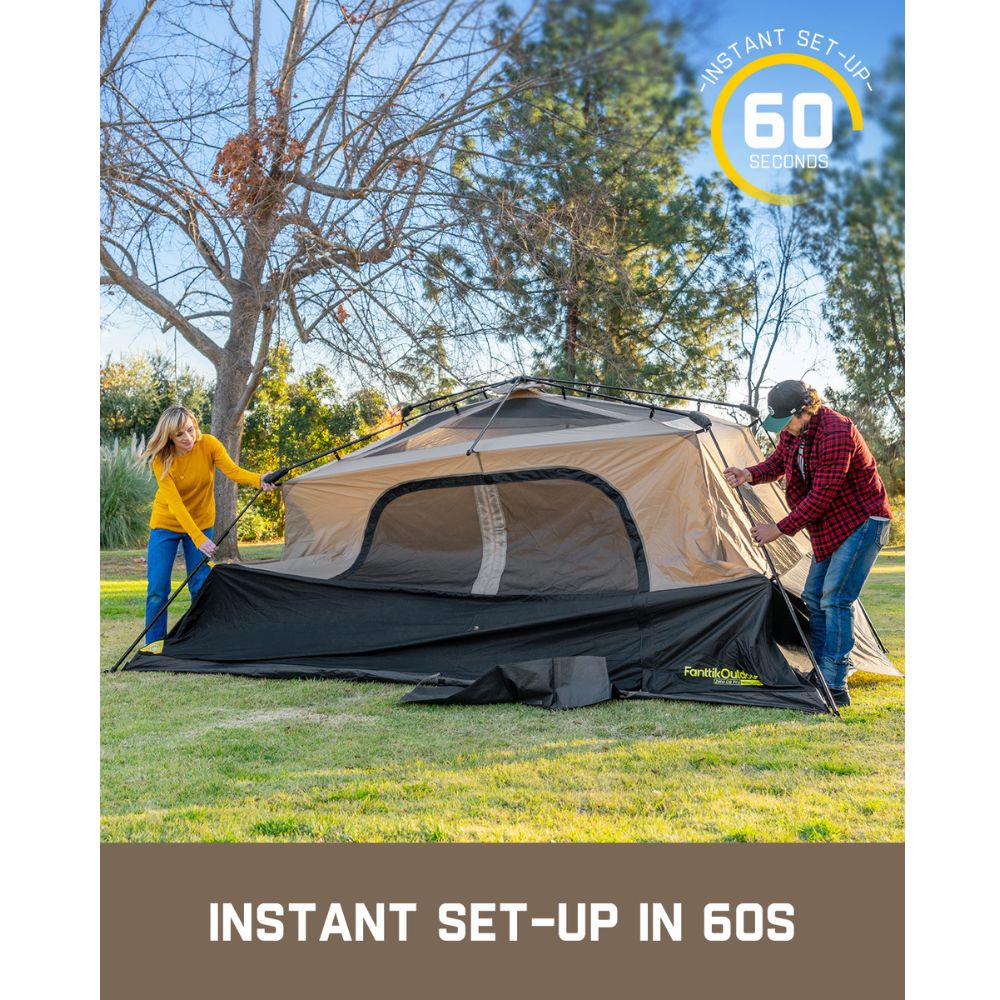 FanttikOutdoor Zeta C8 Pro Instant Cabin Tent 8 Person Camping Tent Setup in 60 Seconds with Rainfly & Windproof Tent with Carry Bag for Family Camping & Hiking, Upgraded Ventilation