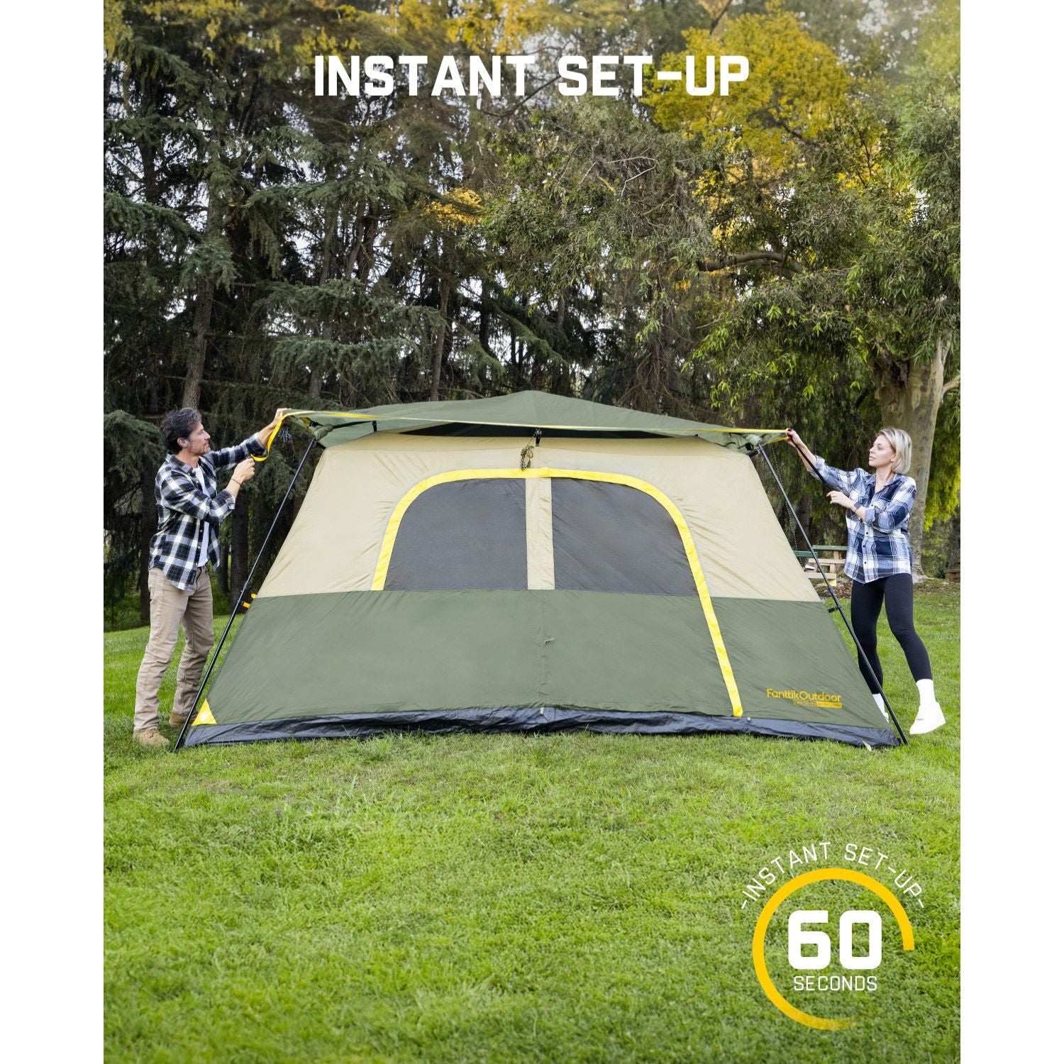 FanttikOutdoor Zeta C8 Pro Camping Tent 8 Person Instant Cabin Tent Setup in 60 Seconds with Rainfly & Windproof Portable Tent with Carry Bag for Family Camping & Hiking
