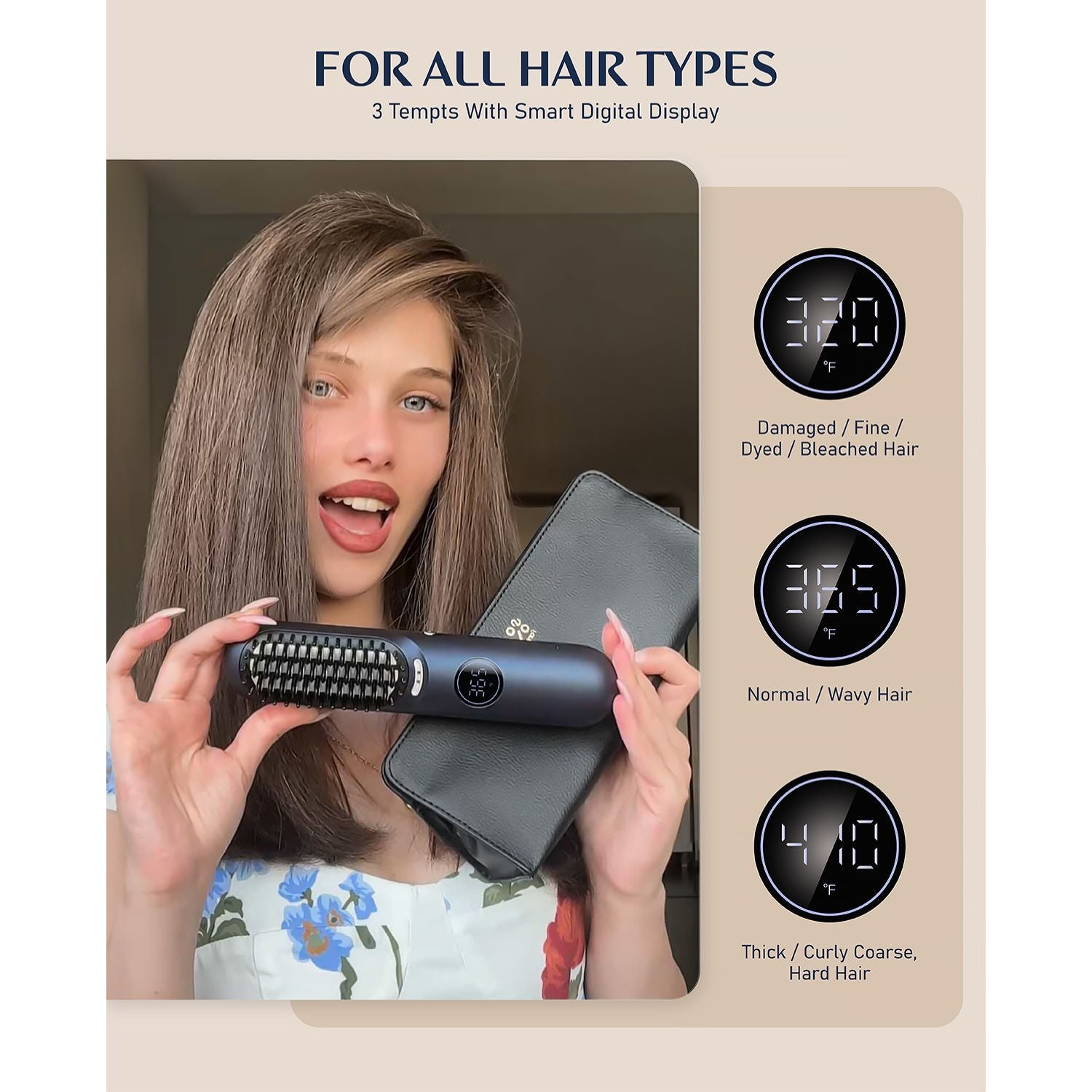 FanttikSolo I10 Apex Hair Straightener Brush, Cordless Straightening Brush with 113% Larger Heating Area & LED Temperature Display, Ceramic Coating & Ionic Technology, Safe Mode for Frizz-Free Shine