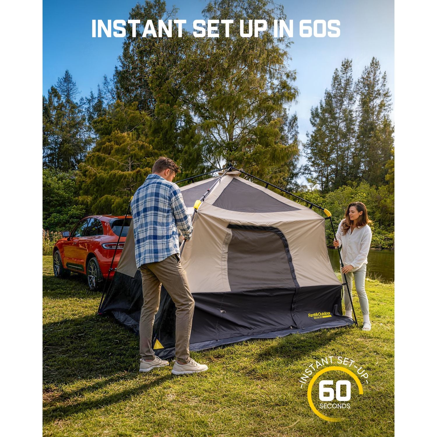 FanttikOutdoor Beta C6 Apex SUV Tent 6 Person Instant Cabin Car Tent Setup in 60 Seconds with Rainfly & Windproof Portable with Carry Bag for Family Camping, Upgraded Ventilation, Khaki