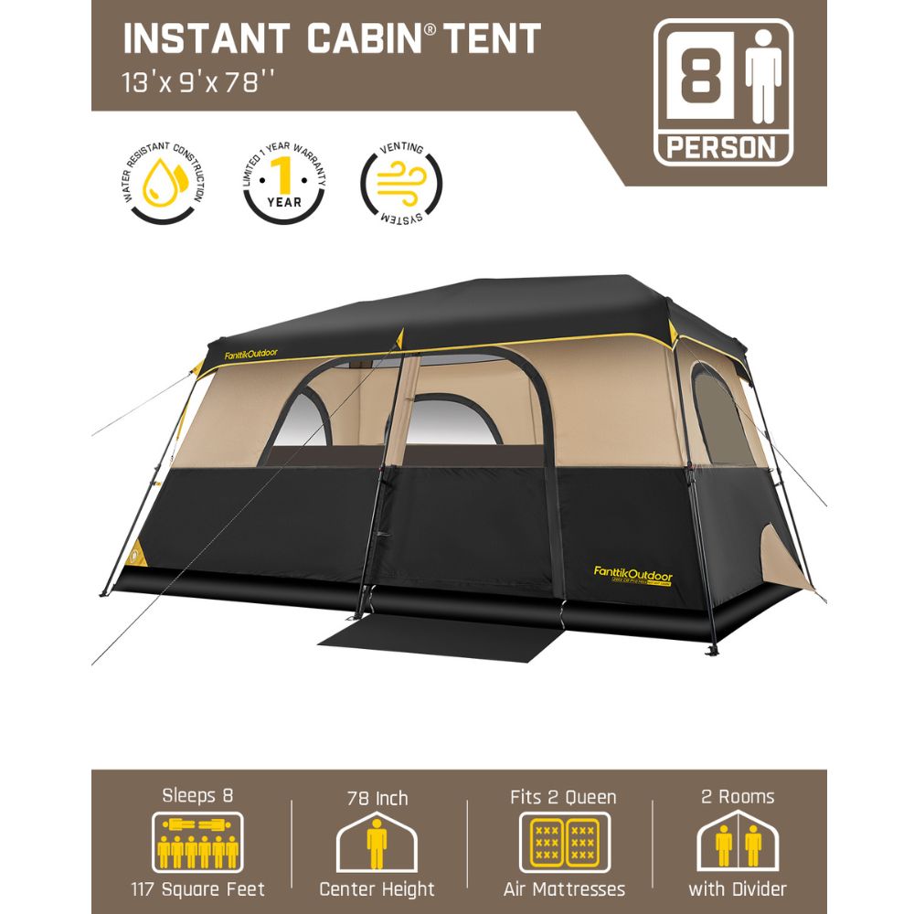 FanttikOutdoor Zeta C8 Pro Max Instant Cabin Tent 8 Person Camping Tent Setup in 60 Seconds with Rainfly & Windproof Tent with Carry Bag for Family Camping & Hiking, Upgraded Tent