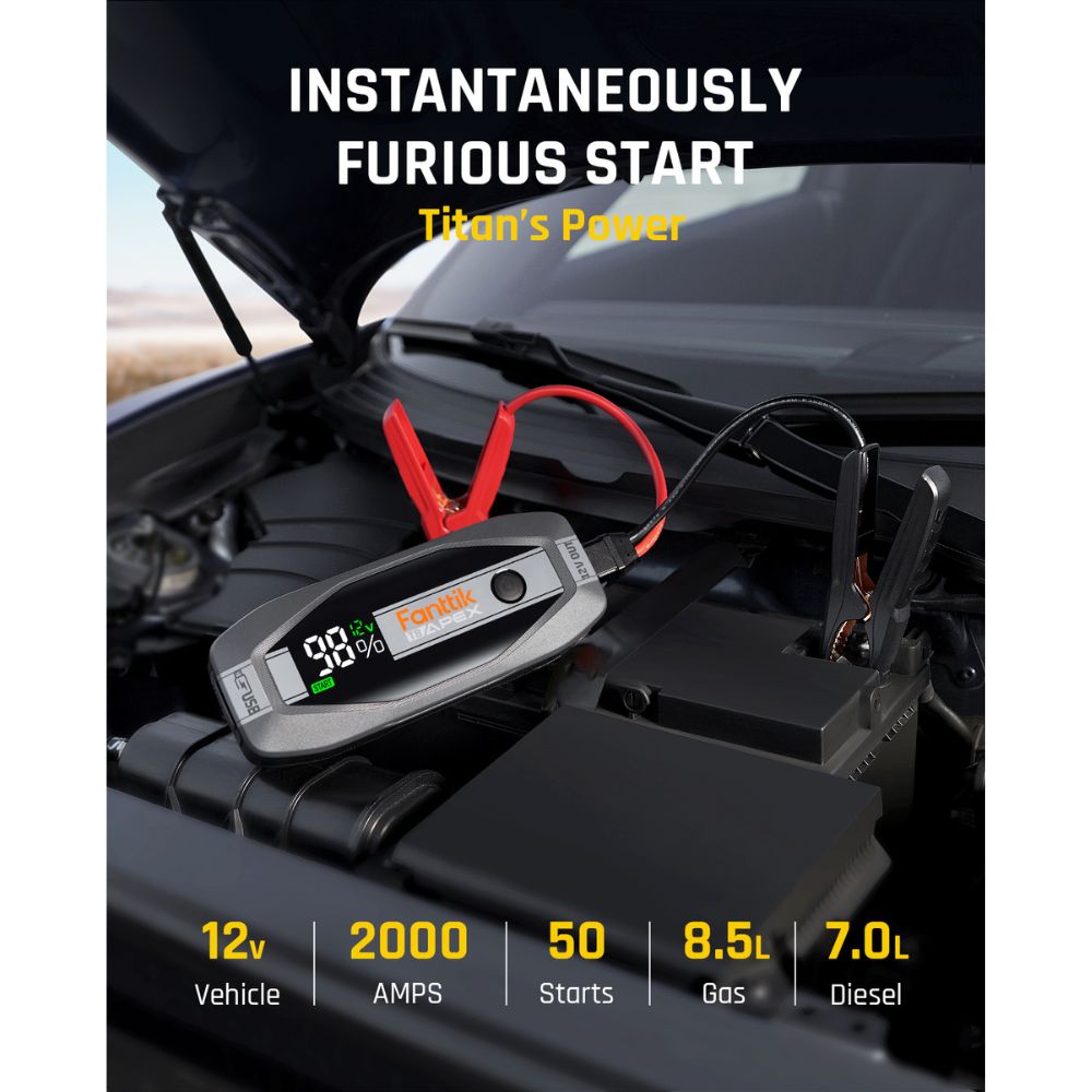 Fanttik T8 APEX 2000 Amp Jump Starter, 20000mAh Car Battery Pack for Up to 8.5L Gasoline and 6L Diesel Engines with LED Display, 65W PD Fast Charger,12V Extreme Safe Lithium Portable Jump Starter