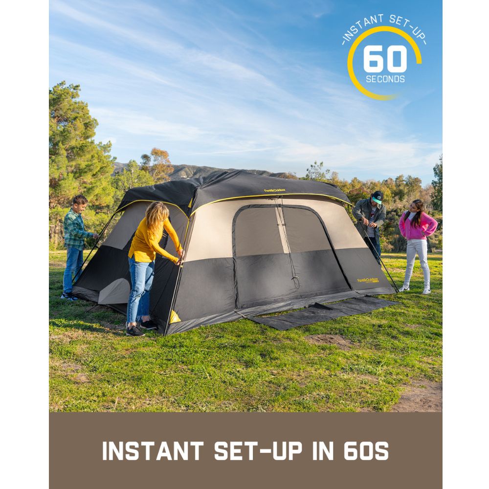 FanttikOutdoor Zeta C10 Pro Instant Cabin Tent 10 Person Camping Tent Setup in 60 Seconds with Rainfly & Windproof Tent with Carry Bag for Family Camping & Hiking, Upgraded Ventilation