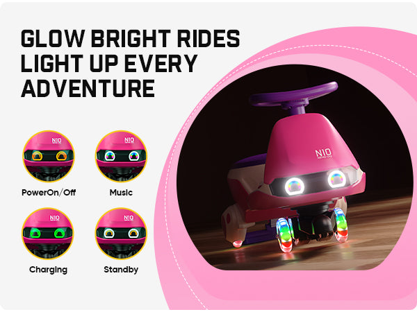FanttikRide N10 Pro Electric Wiggle Car with Pedal, Type-C Rechargeable Battery, One-Click Detachable Mop, GlideWiz, Anti-Rollover, Flashing Wheels, Bluetooth, Ages 3+, 150 Lbs