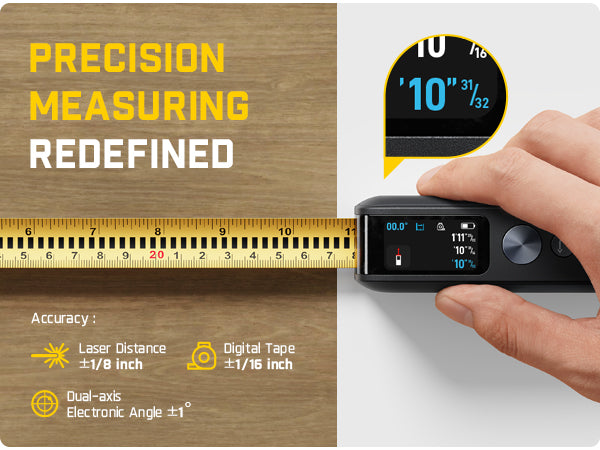 Fanttik A10 Apex 3-in-1 Digital Laser Tape Measure with HD Color Display, 165Ft Rechargeable Laser Measurement & 32Ft Green Cross Line Laser & 9.8Ft Tape, 6 Units, for Distance/Area/Volume/Leveling
