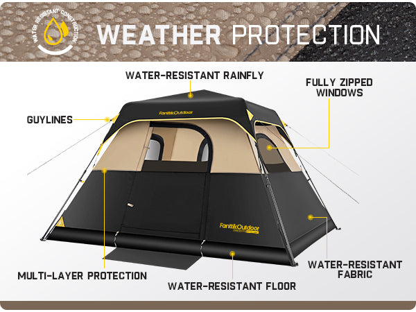 FanttikOutdoor Zeta C4 Pro Instant Cabin Tent 4 Person Camping Tent Setup in 60 Seconds with Rainfly & Windproof Tent with Carry Bag for Family Camping & Hiking, Upgraded Ventilation