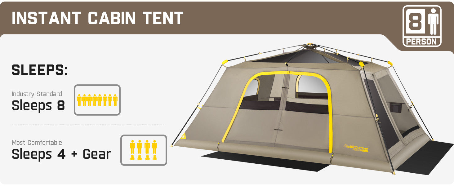 FanttikOutdoor Camping Tent, Lightweight 8 Person Instant Cabin Tent Setup in 60 Seconds with Rainfly & Windproof, Portable with Carry Bag for Family Camping & Hiking, Upgraded Ventilation