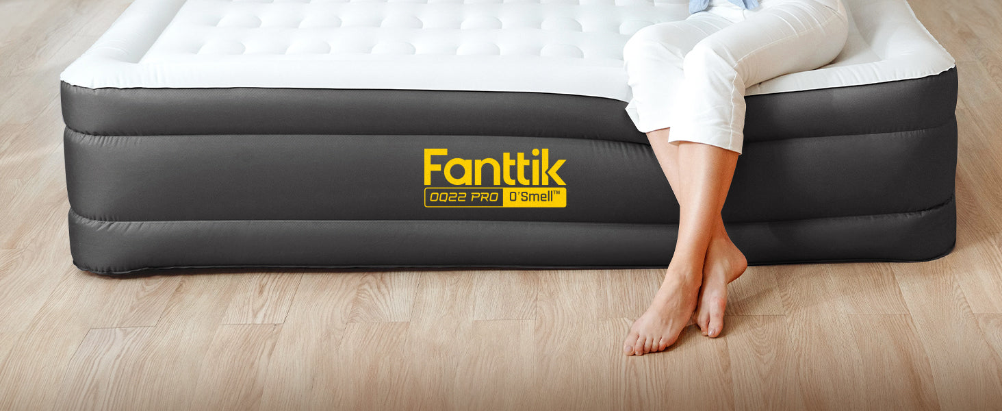 Fanttik OQ22 Pro Air Matress Queen with Built-in Pump, 22 Inches O'Smell™ PVC Air Mattress, One Button Inflation and Stop at Any Time, 720 LBS Support Airbed for Home,Outdoors,Sleepover