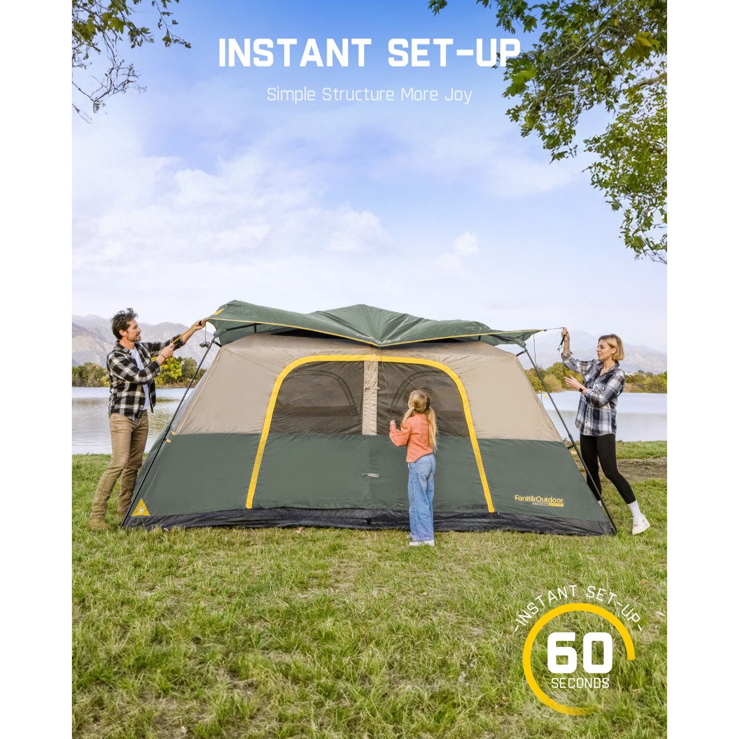 FanttikOutdoor Zeta C10 Pro Camping Tent 10 Person Instant Cabin Tent Setup in 60 Seconds with Rainfly & Windproof Portable Tent with Carry Bag for Family Camping & Hiking
