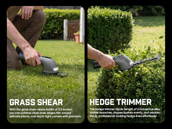 Fanttik Z10 Pro Cordless Hedge Trimmer, 6” Shurbbery Trimmer & 3.5” Grass Shear, Dual-Mode with Battery Display, Type-C Fast Charge, Two Blades for Yard, Garden, Lawn Care