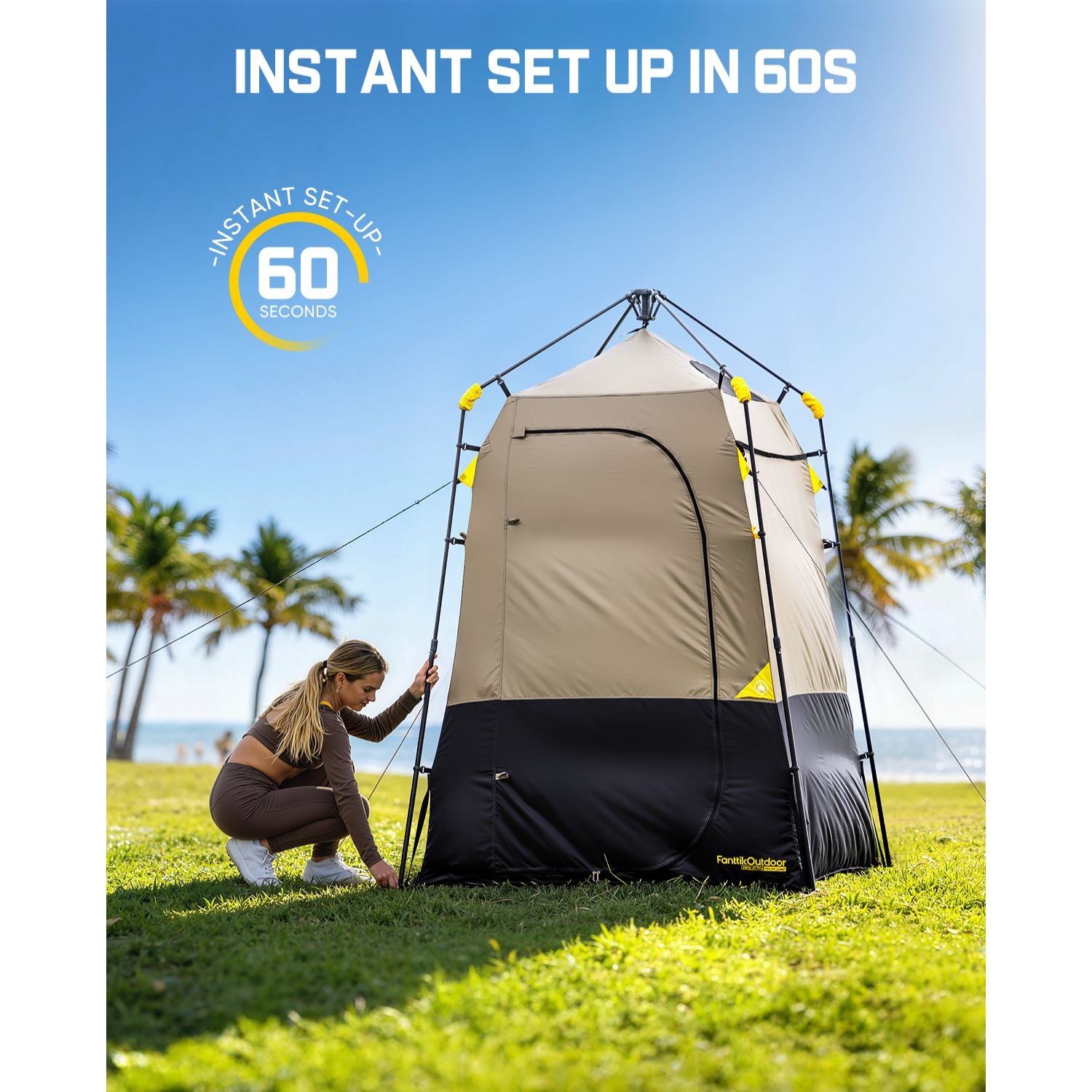 FanttikOutdoor Zeta A1 Pro Shower Tent, Instant Setup in 60 Seconds with Rainfly & Windproof, Portable with Carry Bag for Family Camping, Privacy Shelters Upgraded Ventilation