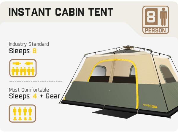 FanttikOutdoor Zeta C8 Pro Camping Tent 8 Person Instant Cabin Tent Setup in 60 Seconds with Rainfly & Windproof Portable Tent with Carry Bag for Family Camping & Hiking