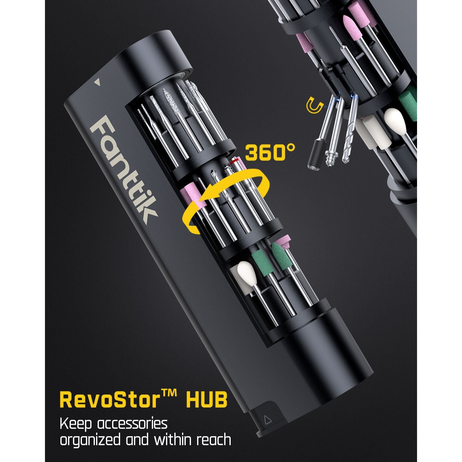 Fanttik F2 PRO Cordless Rotary Tool Kit Strong Magnetic Motor, Revostor Hub, 5 Variable Speed, 25000 RPM, 55 Accessories, for 3D Printed Sanding, Polishing, Drilling, Carving, Cutting DIY Craft, Red