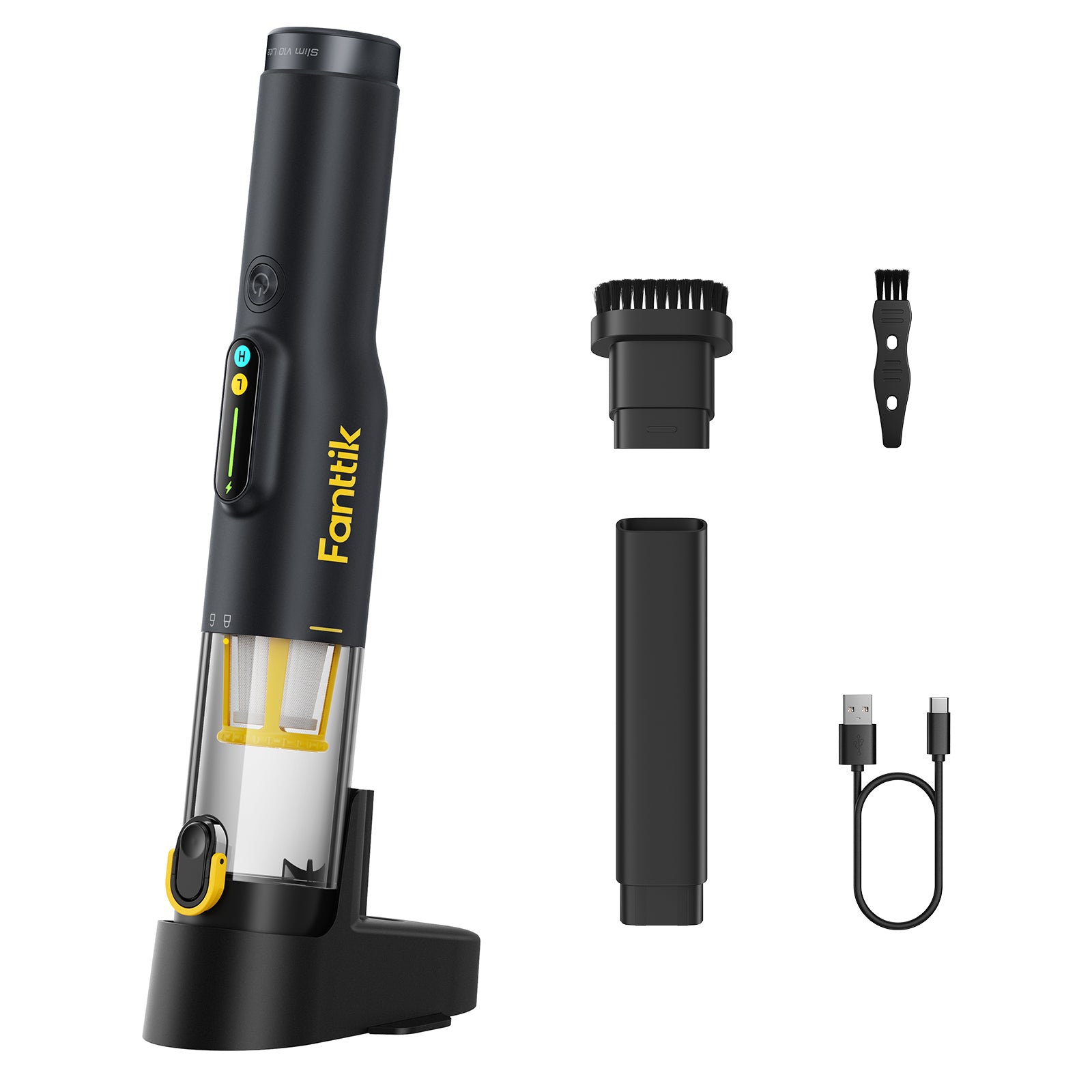 Fanttik Slim V10 Lite Cordless Handheld Vacuum, 0.98lb Lightweight with All-in-One Base Design, 12000Pa Suction & Smart LED Light, Portable Mini Vacuum Cleaner for Kitchen Table, Sofa, Car