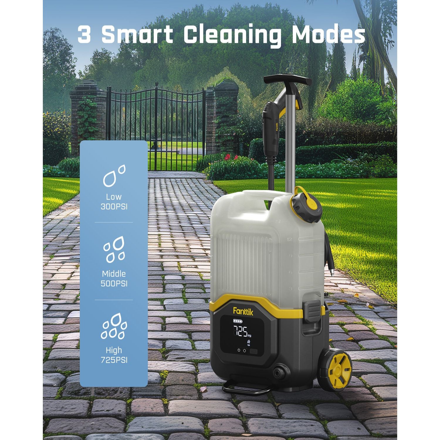 Fanttik NB8 Ultra Cordless Pressure Washer w/4.0 Gal Tank, Max 725PSI Electric Power Washer with 5-in-1 Nozzle, 20FT Hose, Adjustable Pressure, Foam Cannon Power Washer Cleaning for Car Washing, Patio
